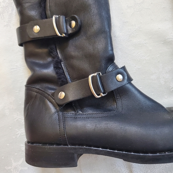 Fabianelli Black Leather Zip Boots Decor Buckle Made in Italy Women's Size 8 - Picture 6 of 13